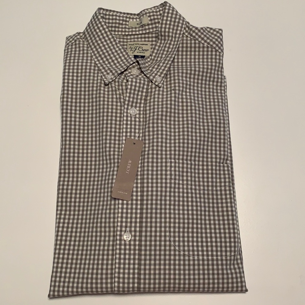 J Crew Men’s slim fit stone color gingham check shirt